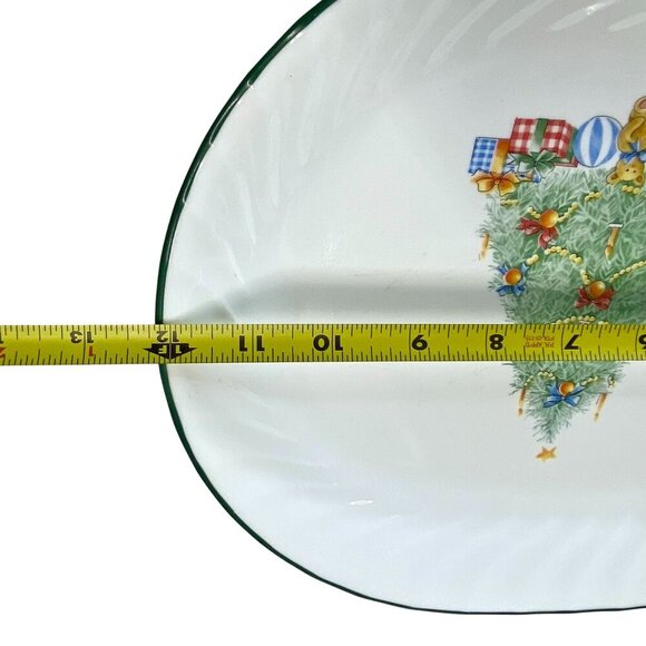Vintage Corelle Christmas Tree Holiday Serving Platter With Green Trim 13" Oval - Picture 3 of 4